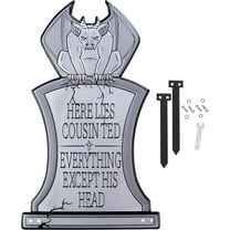 SCS Direct 3D Metal Halloween Ghost Tombstone- Cousin Ted- (Large 17" w Steaks) - Durable, Weather Rust Proof, UV Printed- Upgrade Lawn Decor- No Flimsy Foam Graveyard Headstones