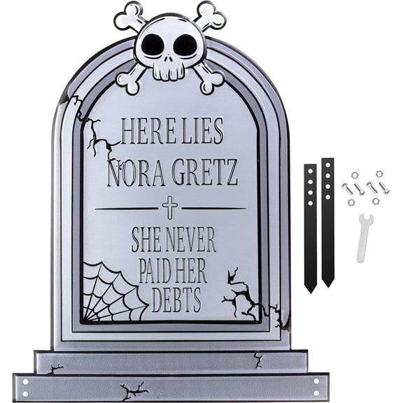SCS Direct 3D Metal Halloween Ghost Tombstone -Nora Gretz-(Large 17" w Steaks) - Durable, Weather Rust Proof, UV Printed-Upgrade Your Halloween Haunted Party Cemetery Lawn Decor