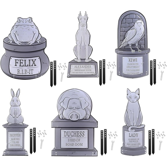 SCS Direct 3D Metal Tombstone -(6 Designs) (Large 17" w Steaks) -Durable, Weather Rust Proof, UV Printed- Lawn Decor- No Flimsy Graveyard Headstones