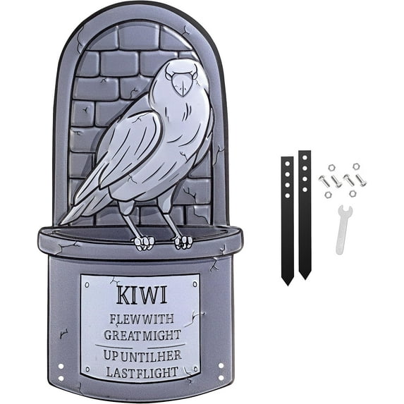 SCS Direct 3D Metal Tombstone -Kiwi- (Large 17" w Steaks) -Durable, Weather Rust Proof, UV Printed- Lawn Decor - No Flimsy Foam Graveyard Headstones