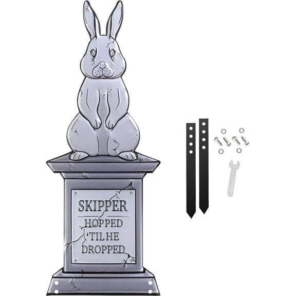 SCS Direct 3D Halloween Metal Tombstone -Skipper (Large 17") w Steaks-Durable, Weather Rust Proof, UV Printed- Lawn Decor-No Flimsy Foam Graveyard Headstones