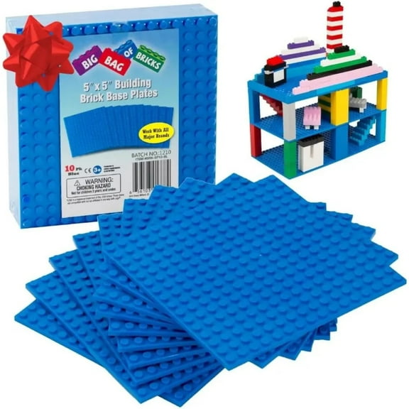 Classic Baseplates for Building Bricks - Set of 10 Blue 5"x5" Building Plates - Compatible with All Major Brands- Great for Activity Tables & STEM Learning- Gift for Kids