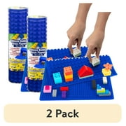 (2 pack) SCS Direct Brick Building Blocks Silicone Playmat - 16" Blue Rollable, Foldable and Portable Two Sided playmat for Activity Tables - Compatible with All Major Building Blocks Brands