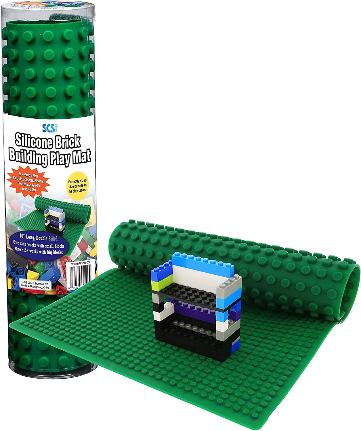 Brick Building Play Mat - 16 Rollable, Portable Two Sided Silicone Mat