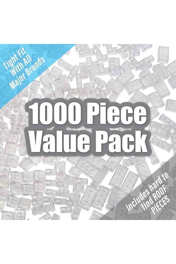 Building Block Bricks - 1000 Pc Bulk Set of Unique Clear Colors with 54 Roof Pieces - Great for Activity Tables, STEM Creativity & School Projects - Gift for Kids, Boys & Girls