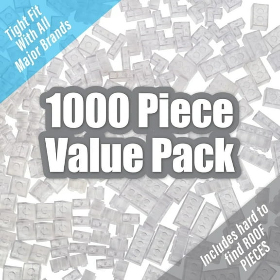 SCS Direct Building Block Bricks - 1000 Pc Bulk Set of Unique Clear Colors with 54 Roof Pieces - Great for Activity Tables, STEM Creativity & School Projects - Gift for Kids, Boys & Girls