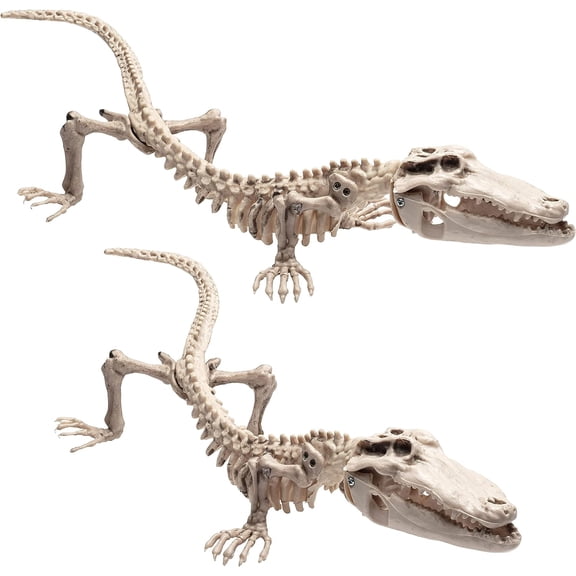 Crocodile Halloween Skeleton (2 Pack) 20" Long-Weather Resistant Yard Props & Decorations- Haunted House Party Decor - Indoor and Outdoor Use
