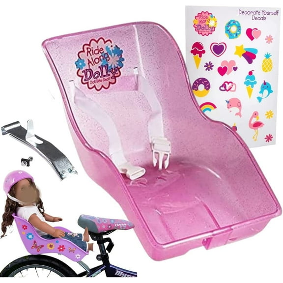 SCS Direct Doll Bike Seat - Glitter Pink- Attaches Easily to Most Kid's Bikes - Includes All Hardware + Decorating Stickers (Fits 18" Girl Dolls, Stuffed Animals Bears) Girls Birthday