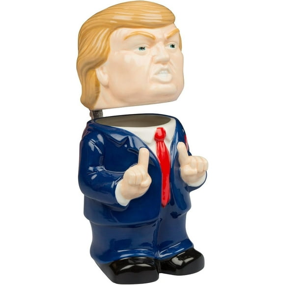 SCS Direct Donald Trump Ceramic 3D Figural 22oz Stein w Pewter Toupee Lid - Make Coffee Cups Great Again - Not Endorsed By Joe Biden - Fun for Political Fans