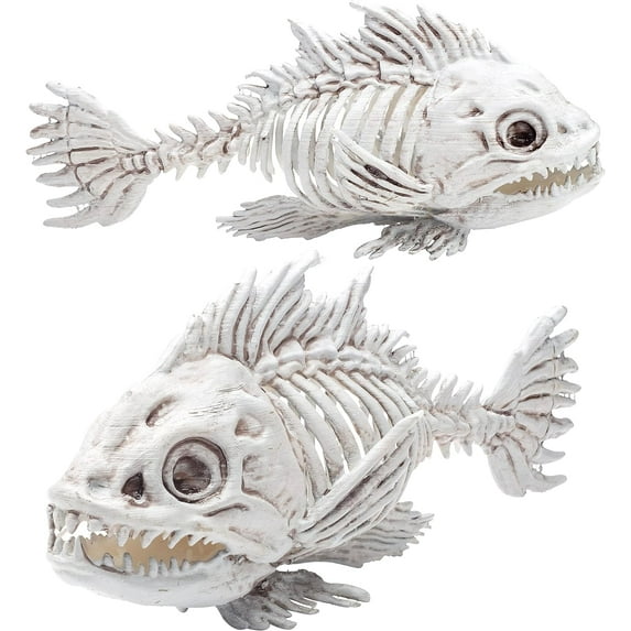 SCS Direct Piranha Fish Skeleton Decoration (2 Pack) 10" Long - Weather Resistant for Indoor/Outdoor - Upgrade Your House Party Props, Sea Life Decor
