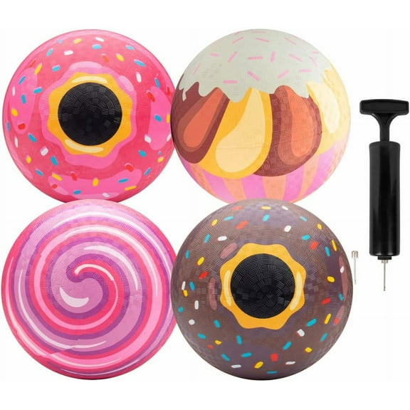 Gaga Ball 8.5 Inch Playground Balls with Air Pump (4pk, Sweets) - Durable Rubber Balls Official Size for Dodgeball & Handball - Great for Play, 4 Square & Games and more! - Gift for Kids