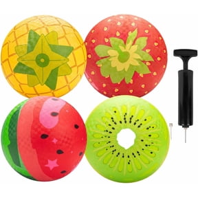 SCS Direct Gaga Fruit Themed Playground Balls (4 Pack) w Air Pump- Durable 8.5 Inch Rubber Balls for Recess Dodgeball, Kickball, Official Play & Activity- Summer Fun Toys and Accessories, Gift