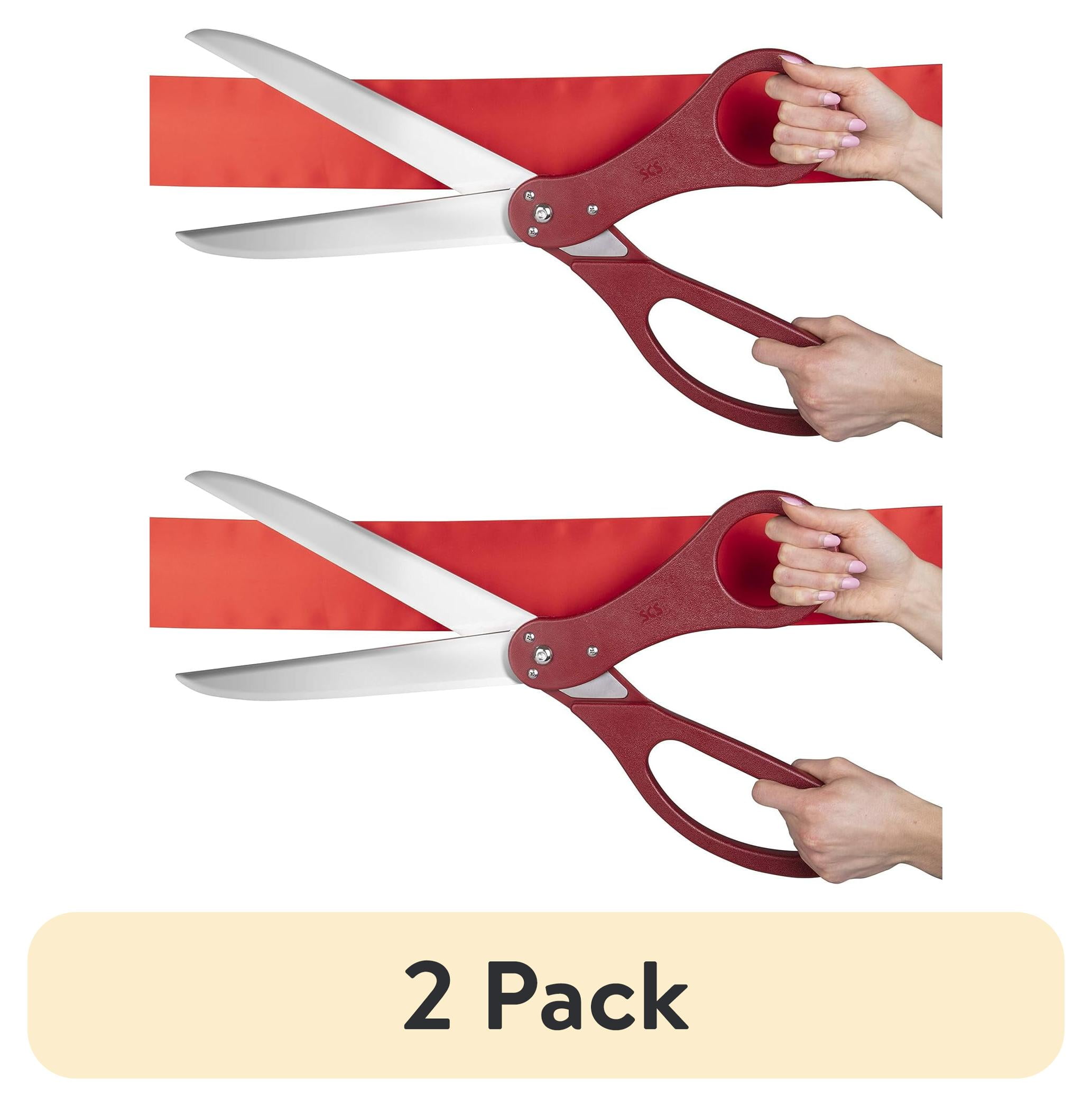 (2 pack) SCS Direct Giant Ribbon Cutting Scissor Set with Red Ribbon Included 25" Extra Large