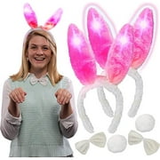 SCS Direct Halloween Bunny Light Up Ears 3 Piece Costume Set (2pk) - Includes 2 Blinking LED Ears, 2 Bowties, 2 Tail Outfits for Women, Men, Kids - One Size Fits All Headbands