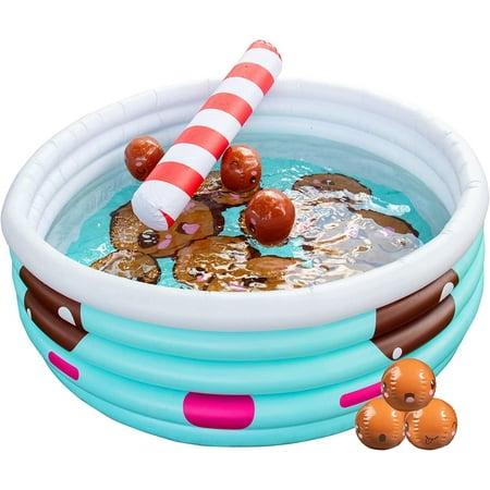 SCS Direct Inflatable Kiddie Pool with Mini Boba Beach Balls and & Pool Noodle Straw, 67" x 26"