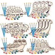 SCS Direct Kids Party Dino Wood Painting Craft Kits 20ct-Dinosaur Designs -Each Kit Has its Own Brush, Paint, Figure- Fun, Unique Birthday Party Activity, Favors or Classroom School Projects Gift