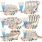 SCS Direct Kids Party Dino Wood Painting Craft Kits (20ct) -Dinosaur Designs -Each Kit Has its Own Brush, Paint, & Figure- Fun, Unique Birthday Party Activity, Favors or Classroom School Projects Gift