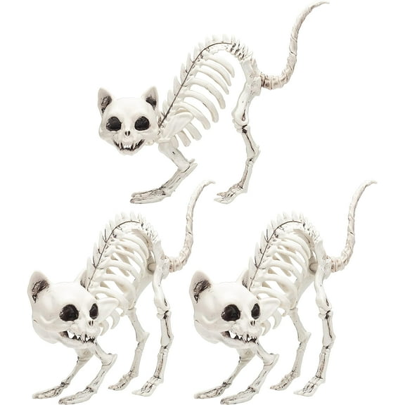 Kitten Skeleton Decoration (3 Pack)-7.5" Long-Weather Resistant - Upgrade Your Graveyard Haunted House Party Props, Trick-or-Treat Decor, School Classroom