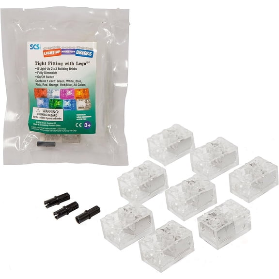 SCS Direct Light Up Building Bricks 2x3 - Multicolor for Each Brick - On/Off & Dim Ability Set of 8 - Tight Fit w All Major Brands - Gift for Kids, Boys & Girls