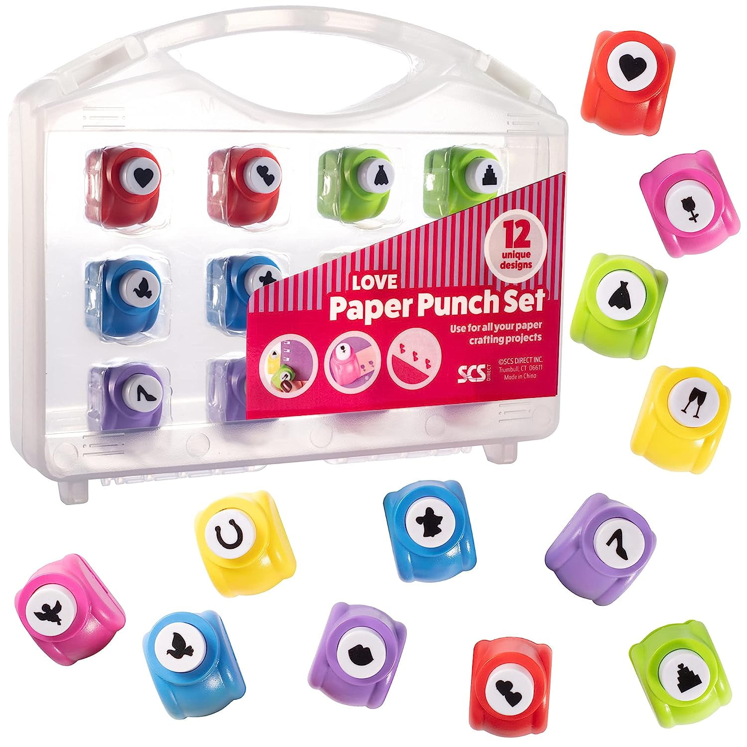 SCS Direct Scrapbook Paper Hole Punchers - 12 Unique Gift Themed Hole Punchers - Scrapbooking Supplies kit and Accessories, DIY Craft Card Making, Wedding, Valentine's Day Decors, Holiday Craft