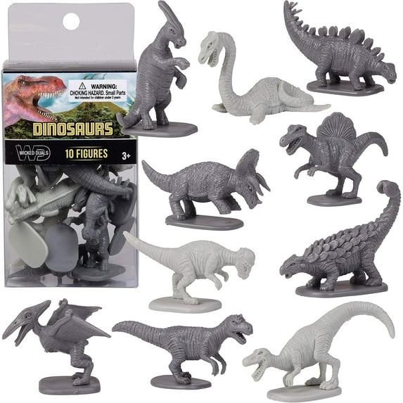 SCS Direct Wicked Duals Mini Dinosaur Action Figure Playset 10 pc Toy Collection - Unique Sculpted Animal Figurines for Party Favors, Dioramas, Decorations and More!
