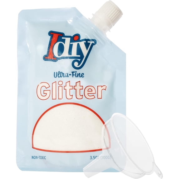 SCS Direct iDIY Ultra Fine Glitter (100g, 3.5 oz Pouch) w Easy-Pour Bag & Funnel-Snowfall White Extra Fine-Non-Toxic, DIY Arts & Crafts, School Projects, Festivals, Sparkle Decors, Resin, Gift