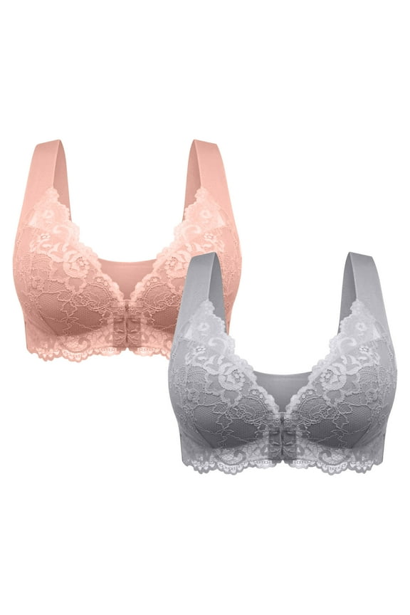 2 PC Plus Size Front Closure Sexy Lace Bras Wireless Seamless Back Design Body Types Especially Women