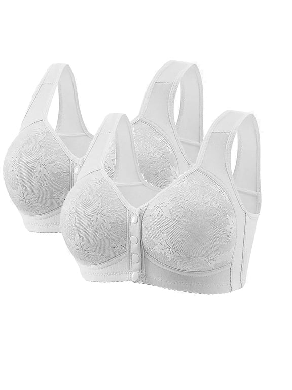 2PC Daisy Bras for Older Women No Underwire Front Closure Comfort Senior Wireless Snap Closing Bra