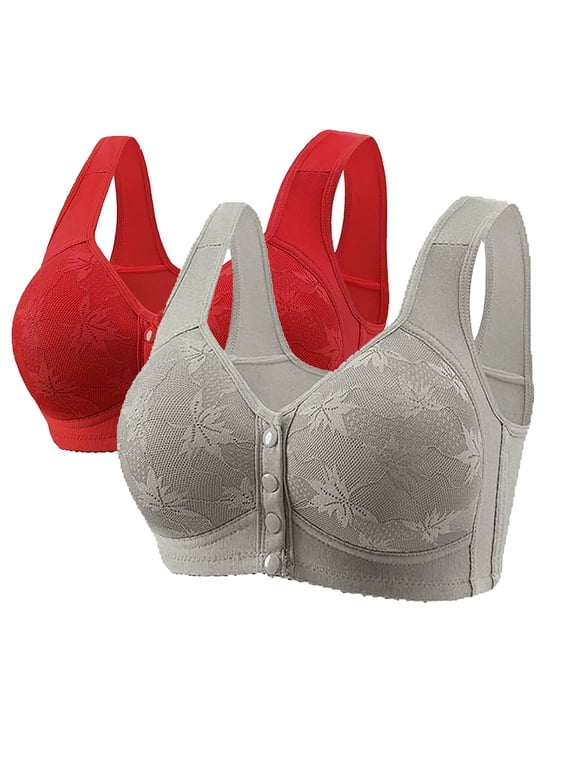 2PC Daisy Bras for Older Women No Underwire Front Closure Comfort Senior Wireless Snap Closing Bra