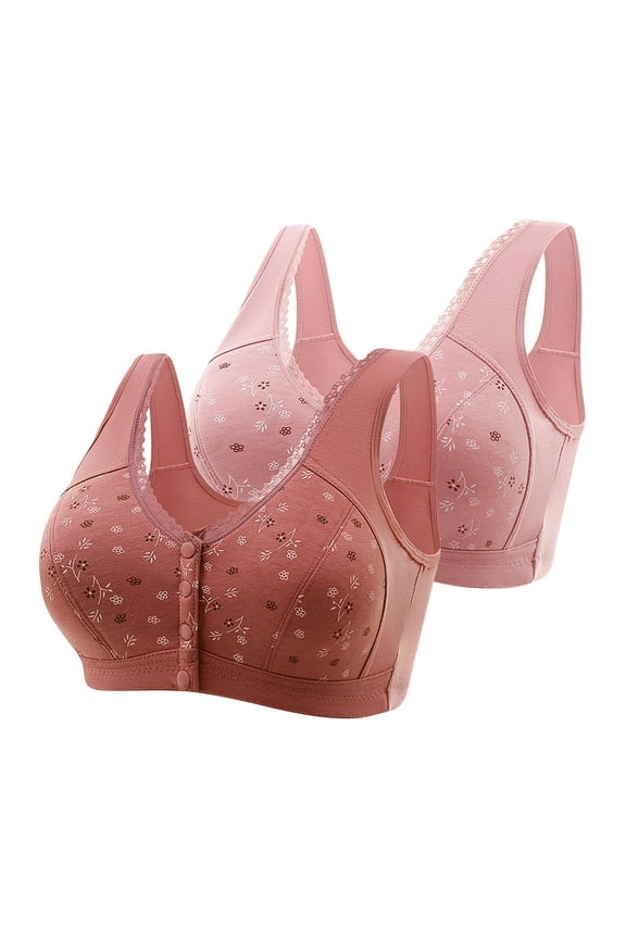 2PC Front Closure Everyday Sports Bras Comfortable Convenient Cotton Bras for Older Women