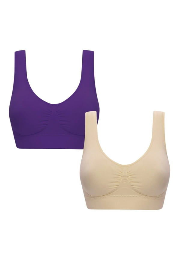 2PC Women's Comfort Workout Sports Bra Low-Impact Activity Sleep Bras