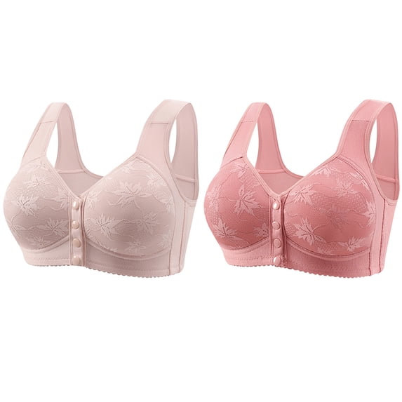 SCSAlgin 2pc Daisy Bras for Older Women Front Snap No Underwire Full Coverage Bra Push Up Comfy Breathable Everyday Bra