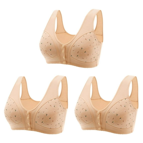 SCSAlgin 3 PC Bra for Seniors Front Closure Bras for Older Women Comfortable Convenient Front Close Button Cotton Bras