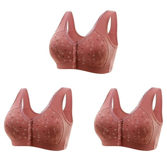 SCSAlgin 3 PC Bra for Seniors Front Closure Bras for Older Women Comfortable Convenient Front Close Button Cotton Bras