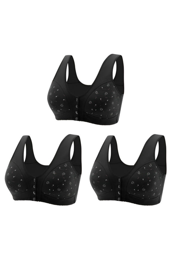3 PC Bra for Seniors Front Closure Bras for Older Women Comfortable Convenient Front Close Button Cotton Bras