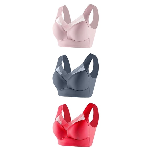 SCSAlgin 3 PC Bras for Women No Underwire Push up Full Coverage Support Liftup Lace V Neck Bralette Soft Comfort Everyday Bras
