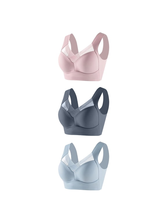 3 PC Bras for Women No Underwire Push up Full Coverage Support Liftup Lace V Neck Bralette Soft Comfort Everyday Bras