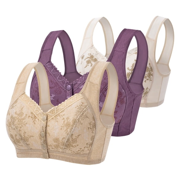 SCSAlgin 3 PC Daisy Bras for Older Women 2024 Comfy Convenient Front Closure Bra Full Support No Underwire Bra