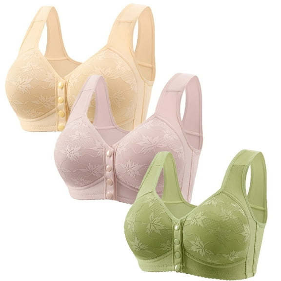 SCSAlgin 3 PC Plus Size Bras for Women Front Closure Push Up Bra Full Support No Underwire Everyday Comfy Bra