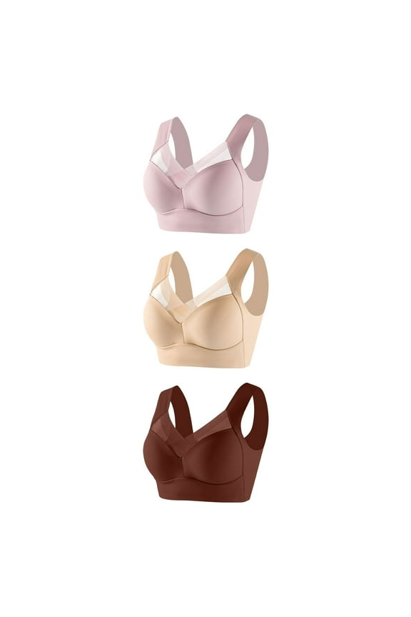 3 PC Posture Correcting Bra for Seniors Ice Silk Gathering Bra without Steel Ring Plus Size Bras No Underwire Bras