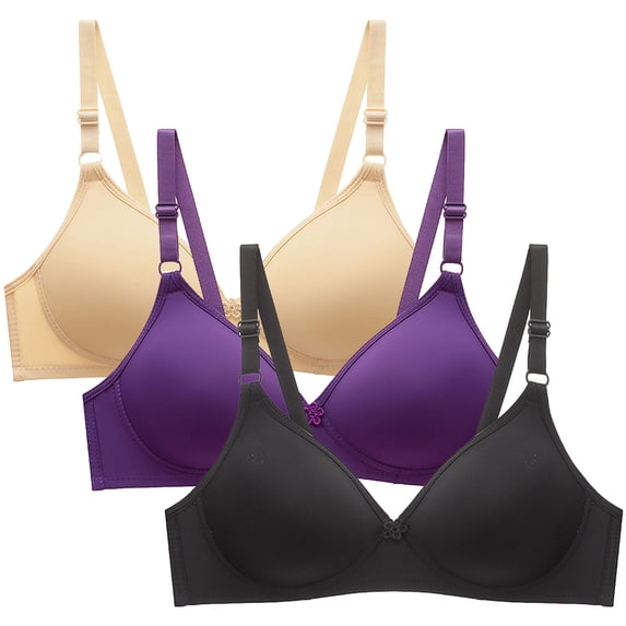 SCSAlgin 3 PC Wireless Bras for Women Wirefree Full Coverage Bralettes No Underwire Comfort Bras Soft Push Up Everyday Bras