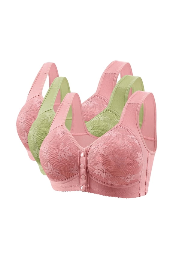 3PC Bras for Women, Front Closure Bras Plus Size Push Up Comfortable No Underwire Seniors Full Coverage Bra