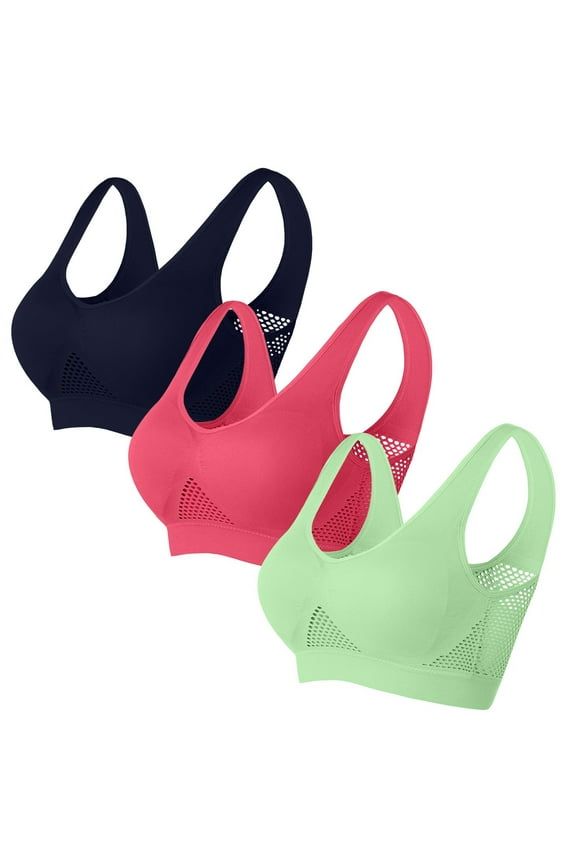 3PC Breathable Anti-Sagging Breasts Sports Bras for Women Cooling Comfort Wireless Bra