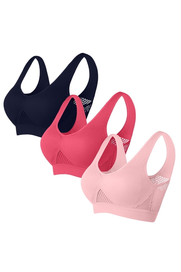 3PC Breathable Anti-Sagging Breasts Sports Bras for Women Cooling Comfort Wireless Bra