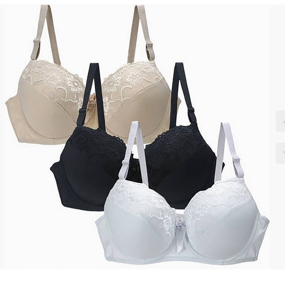 SCSAlgin 3PC Lace Bra for Womens Full Coverage Underwire Bras Padded Underwear