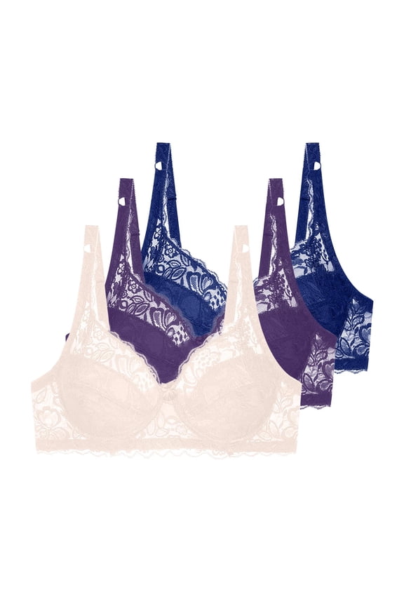 3PC Sexy Bras for Women Underwire Unpadded Bralettes Full Coverage Minimizer Everyday Lingerie Undershirt Bra