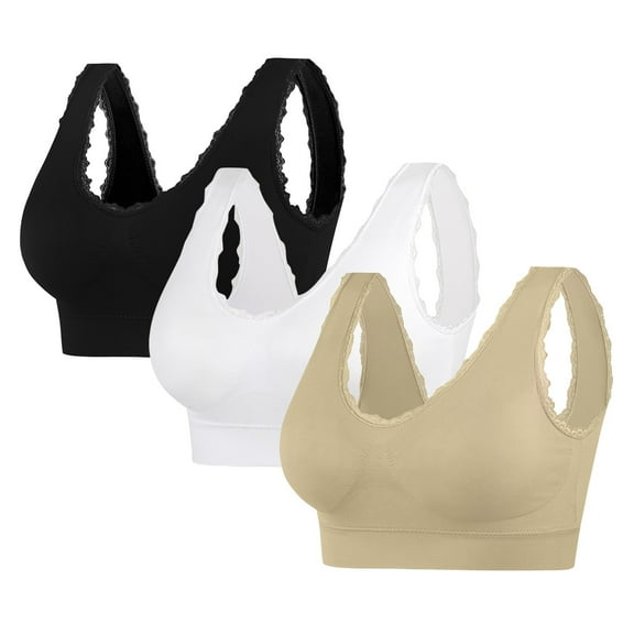 SCSAlgin 3PC Women's Leisure Sports Sleep Bra Comfort Seamless Stretchy Lace Trim Wirefree