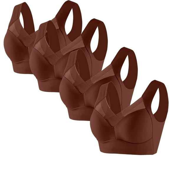 SCSAlgin 4 PC Posture Correcting Bra for Seniors Ice Silk Gathering Bra without Steel Ring Plus Size Bras No Underwire Bras