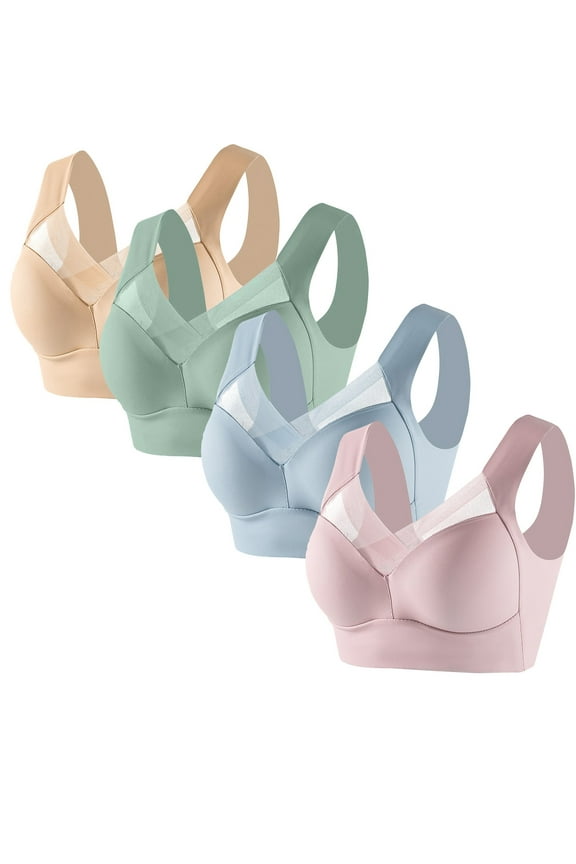 4 PC Posture Correcting Bra for Seniors Ice Silk Gathering Bra without Steel Ring Plus Size Bras No Underwire Bras