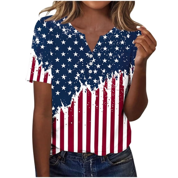 SCSAlgin 4th of July Shirts for Women Freedom T-Shirt American Flag Graphic Tees Patriotic Crewneck Short Sleeve Tops